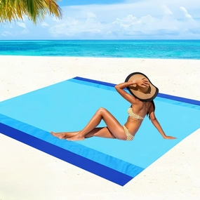 Portable Beach Blanket, Sandproof Waterproof Machine Washable Outdoor Picnic Mat, Oversized for 4-6 Adults， for Camping, Park, Travel, Grass(Blue