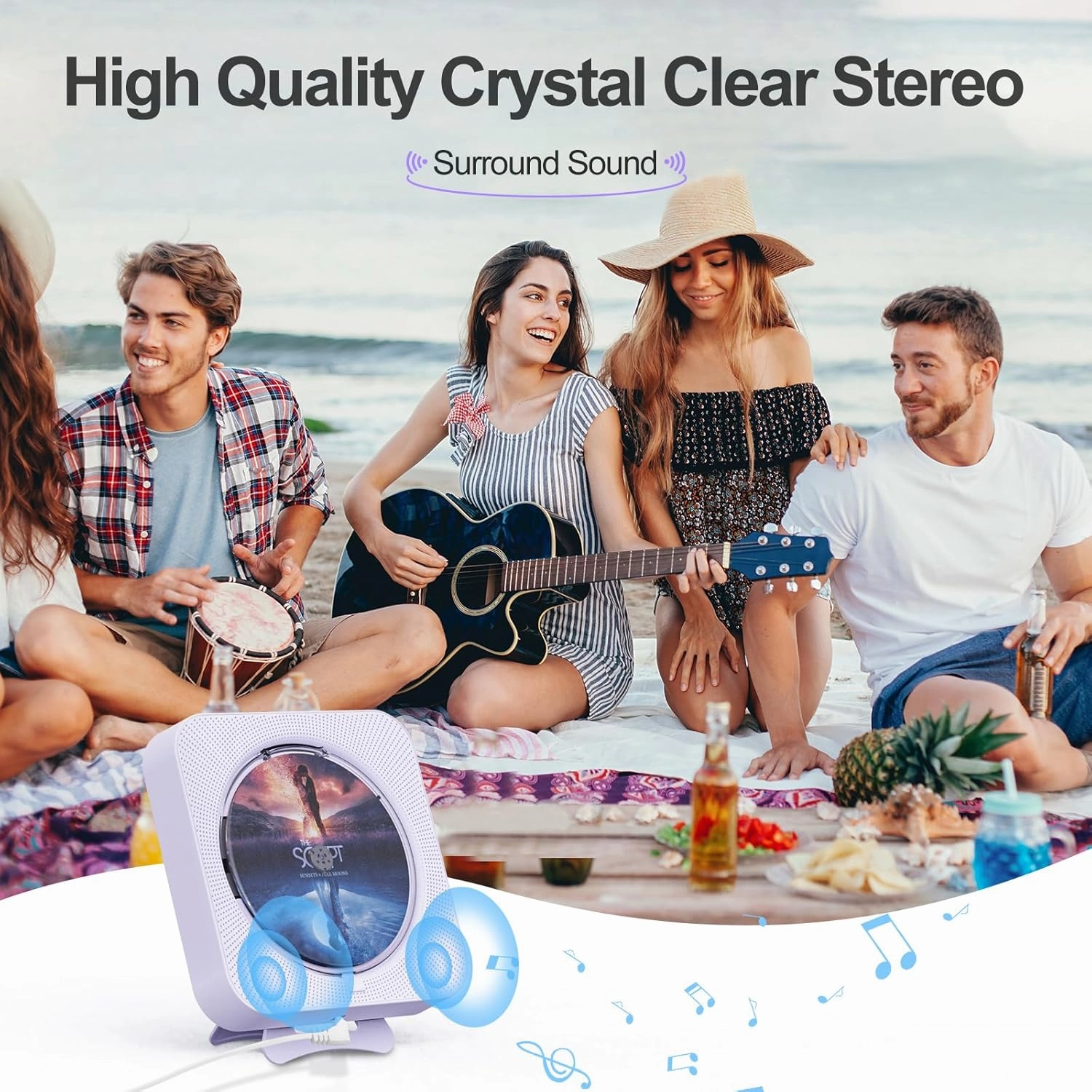 Portable CD Player with Bluetooth Desktop CD Player for Home CD Music Players with Remote Control,Timer,Built-in Dual Speakers with LED Display Home Audio Boombox FM Radio (Purple)