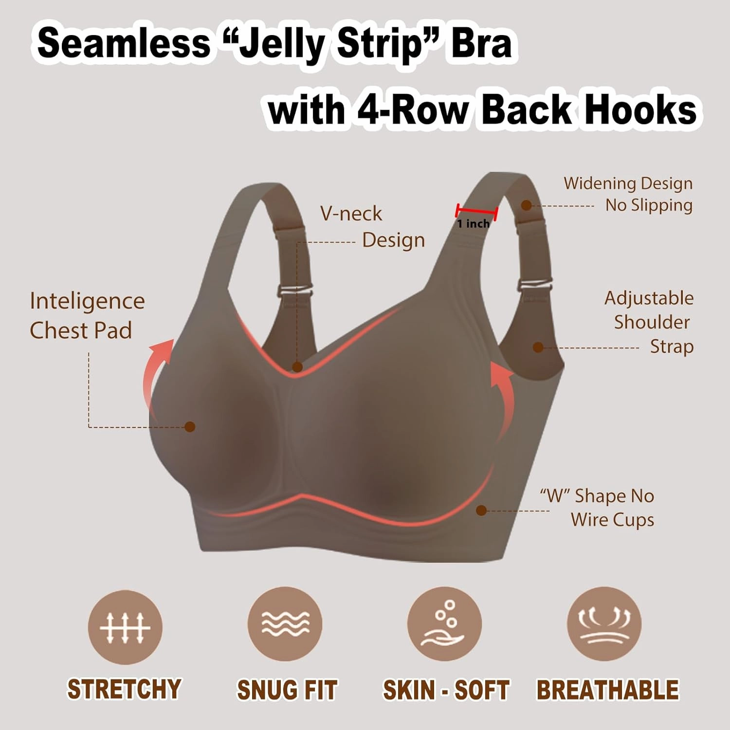 PoseFree Womens Seamless Wireless Supportive Bra Push Up Comfort Soft No Underwire Full Coverage T-Shirt Bra