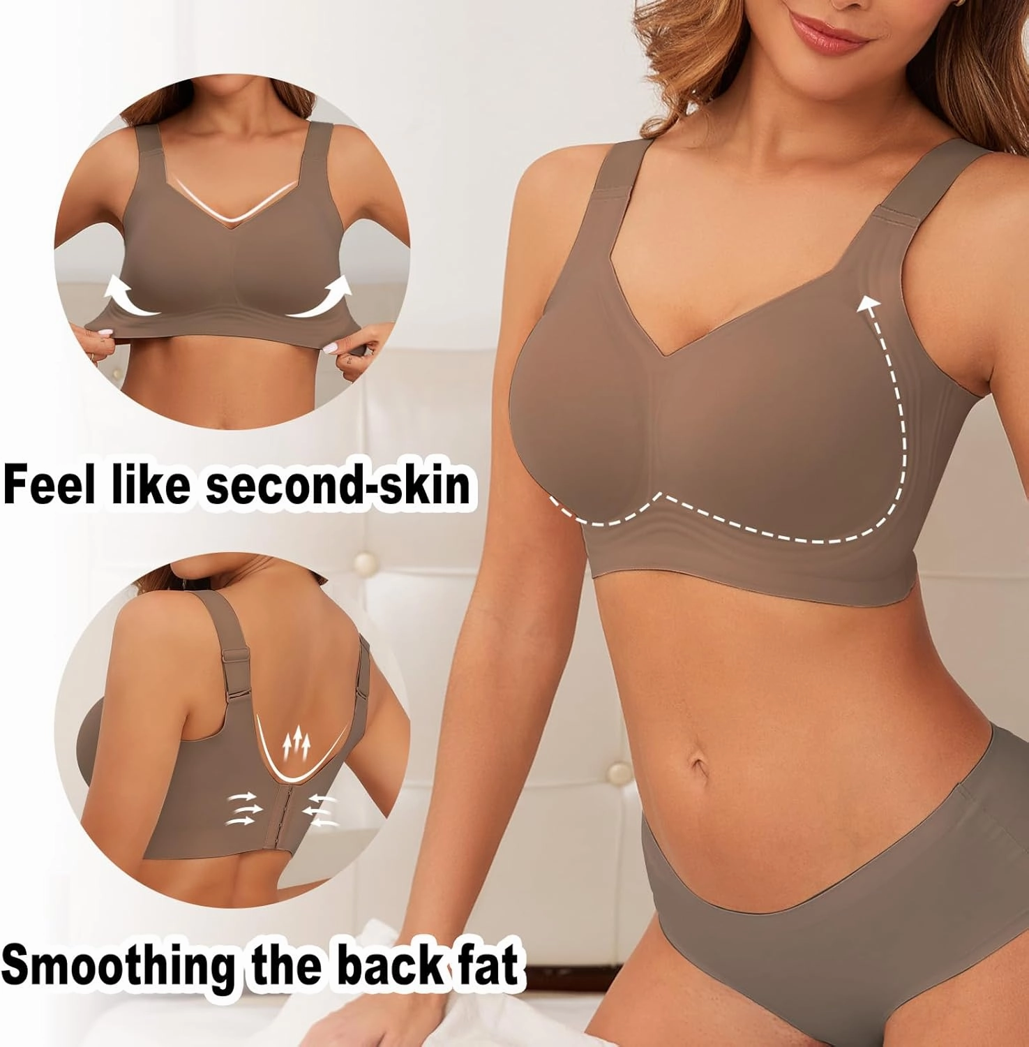 PoseFree Womens Seamless Wireless Supportive Bra Push Up Comfort Soft No Underwire Full Coverage T-Shirt Bra