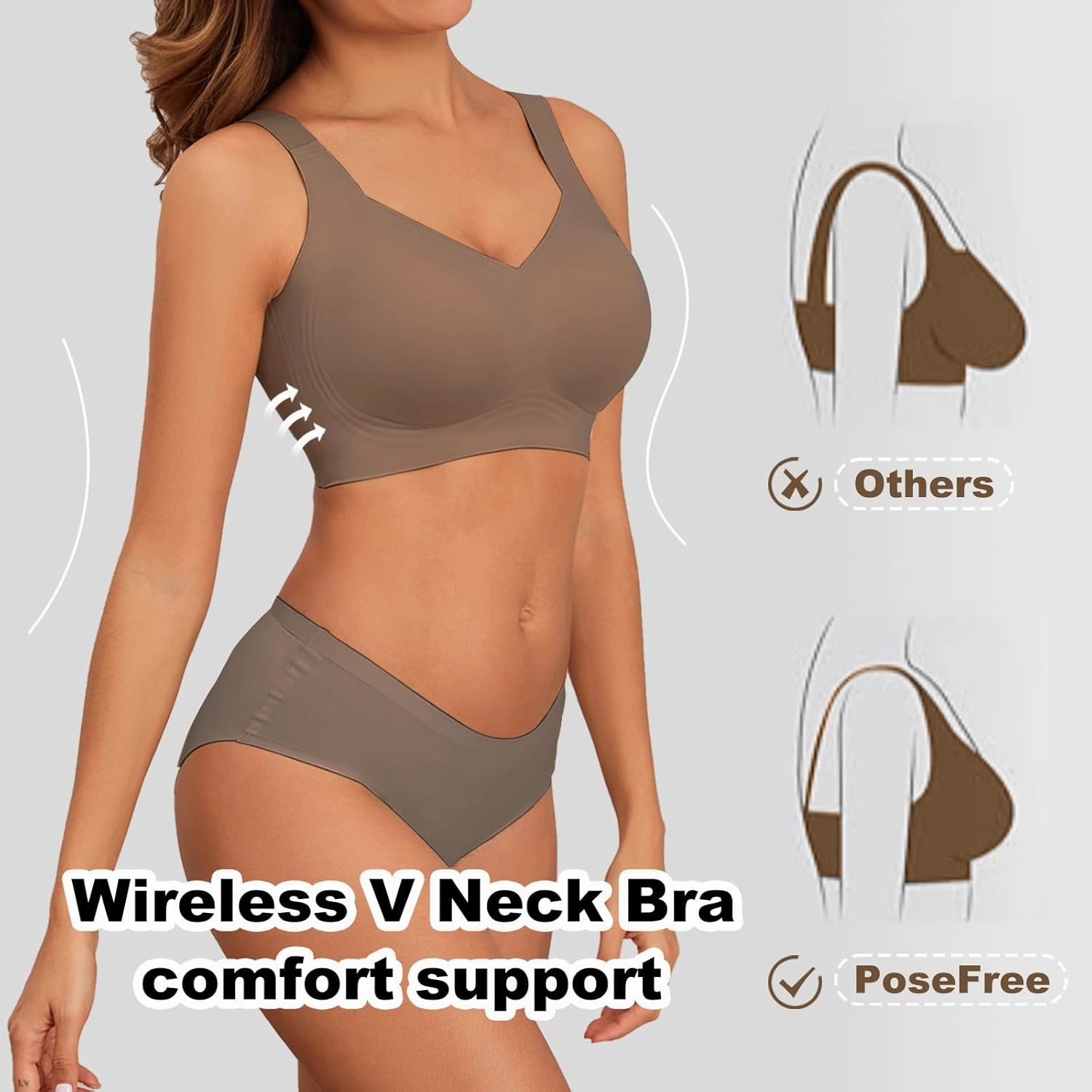 PoseFree Womens Seamless Wireless Supportive Bra Push Up Comfort Soft No Underwire Full Coverage T-Shirt Bra