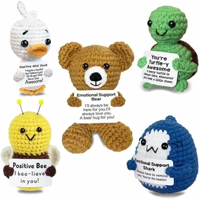 Positive Crochet Animals, Emotional Support Crochet Animals with Positive Messages, Mini Positive Turtle Emotional Support Duck Shark Bee Encouragement Gifts for Women Men Friends Employees Coworker