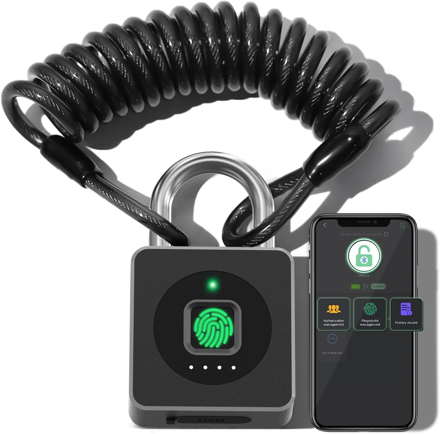 Pothunder Fingerprint Padlock, Fingerprint Lock with APP, Padlock with Steel Cable Keyless Biometric, Smart Padlock Waterproof Suitable for Gym, Locker, Helmet, Gate, Fence, Luggage, YL-P6BF