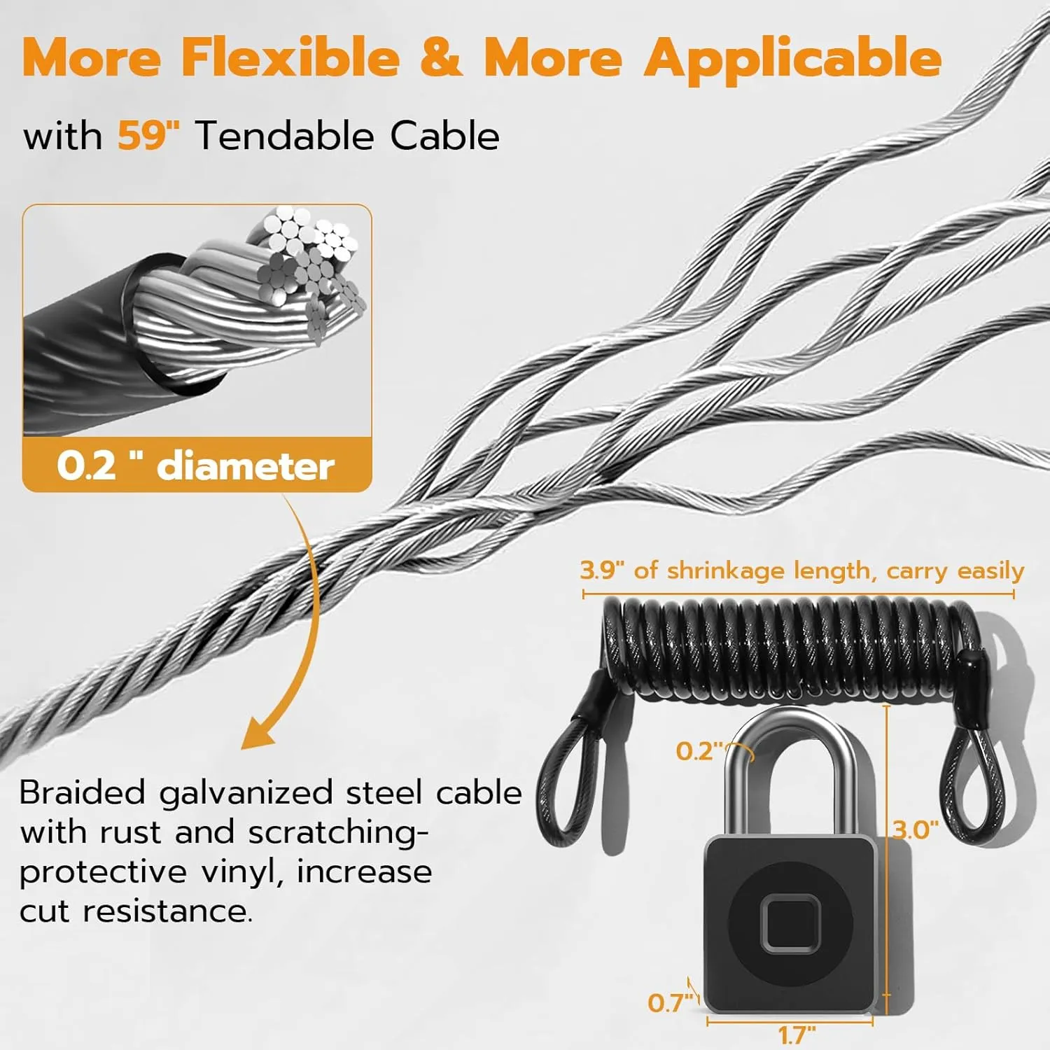 Pothunder Fingerprint Padlock, Fingerprint Lock with APP, Padlock with Steel Cable Keyless Biometric, Smart Padlock Waterproof Suitable for Gym, Locker, Helmet, Gate, Fence, Luggage, YL-P6BF
