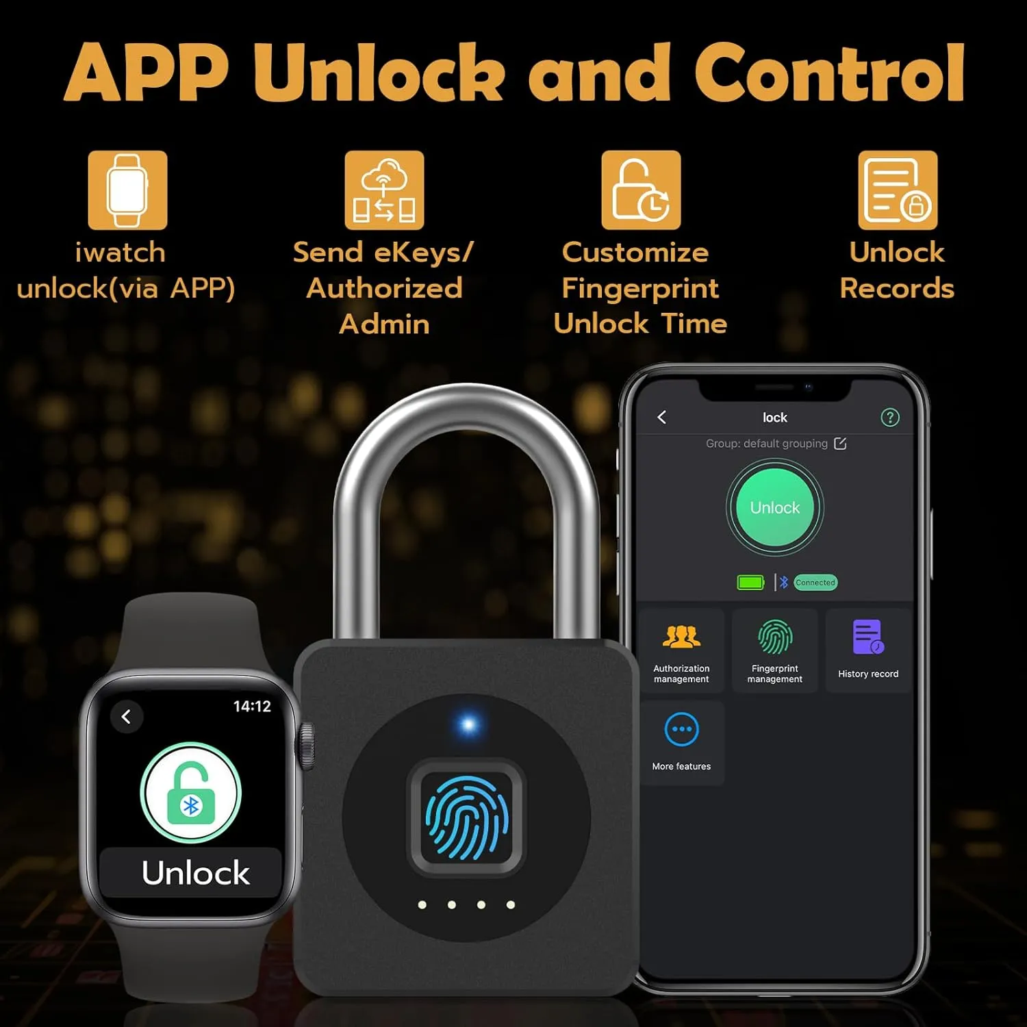 Pothunder Fingerprint Padlock, Fingerprint Lock with APP, Padlock with Steel Cable Keyless Biometric, Smart Padlock Waterproof Suitable for Gym, Locker, Helmet, Gate, Fence, Luggage, YL-P6BF
