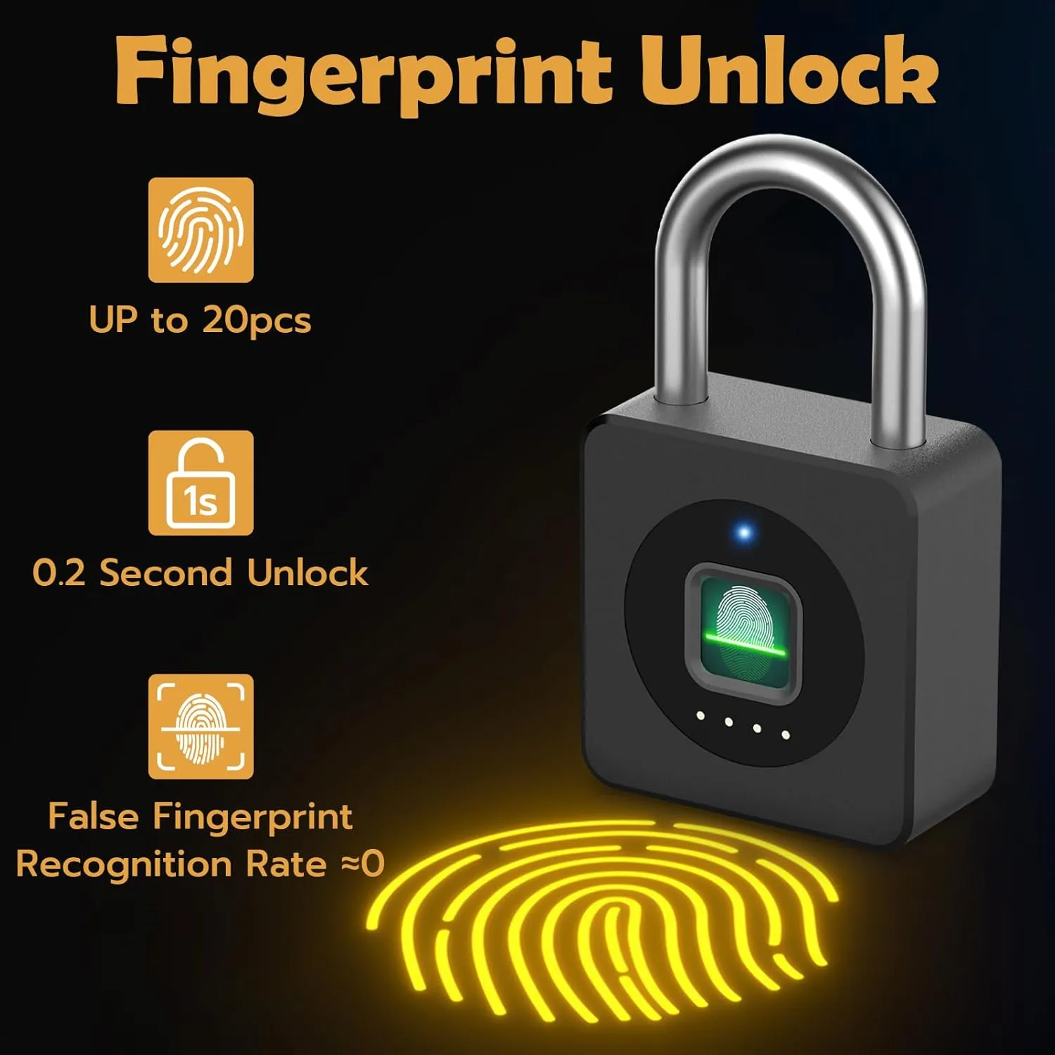 Pothunder Fingerprint Padlock, Fingerprint Lock with APP, Padlock with Steel Cable Keyless Biometric, Smart Padlock Waterproof Suitable for Gym, Locker, Helmet, Gate, Fence, Luggage, YL-P6BF
