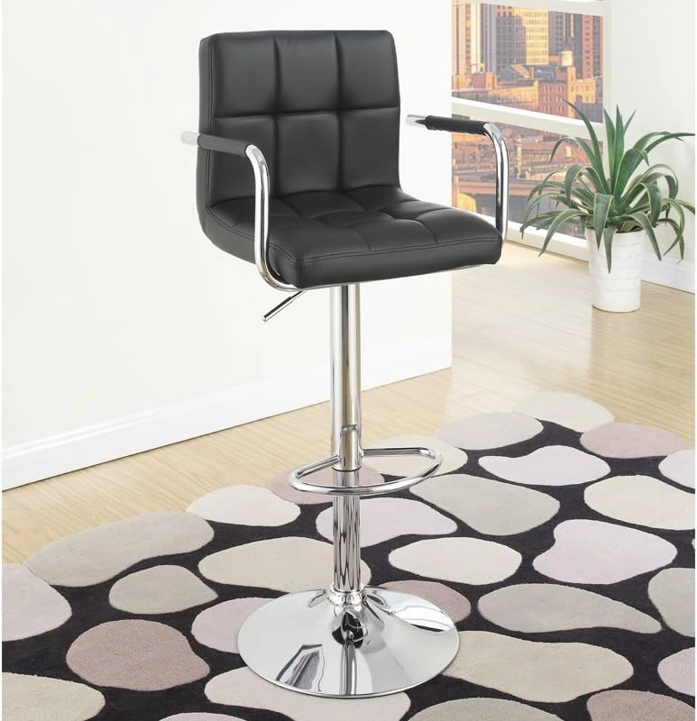 Poundex 2 Piece PU Tufted L Shape Barstool Set, Black