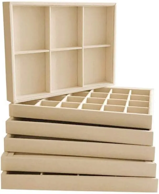 Premium Grade Multi Function Beige Velvet Jewelry Collection Accessaries Organization Tray Display Show Tray Home Store Drawer Divider Insert Closet Organizer
