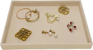 Premium Grade Multi Function Beige Velvet Jewelry Collection Accessaries Organization Tray Display Show Tray Home Store Drawer Divider Insert Closet Organizer