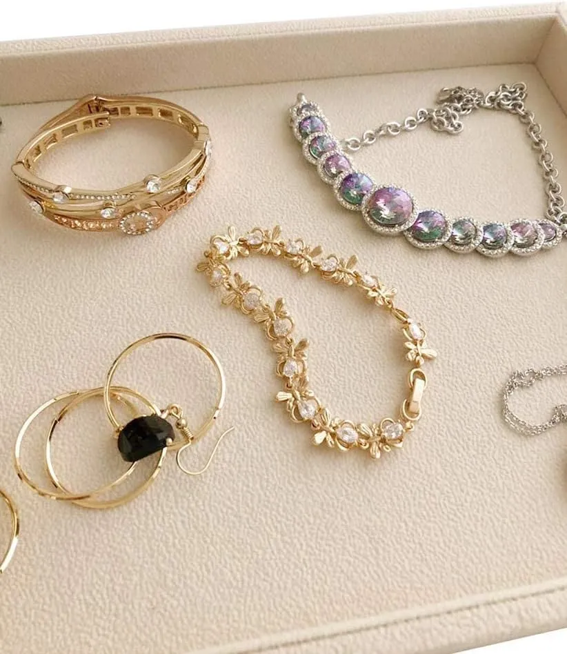 Premium Grade Multi Function Beige Velvet Jewelry Collection Accessaries Organization Tray Display Show Tray Home Store Drawer Divider Insert Closet Organizer