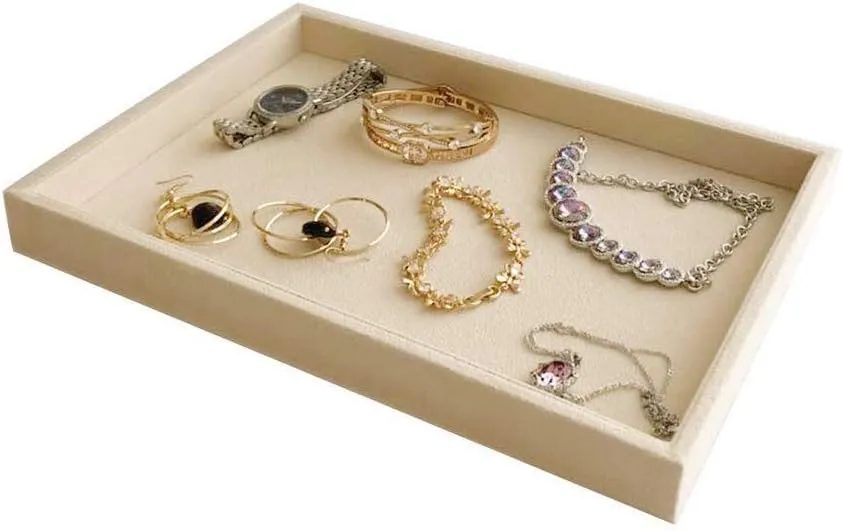 Premium Grade Multi Function Beige Velvet Jewelry Collection Accessaries Organization Tray Display Show Tray Home Store Drawer Divider Insert Closet Organizer