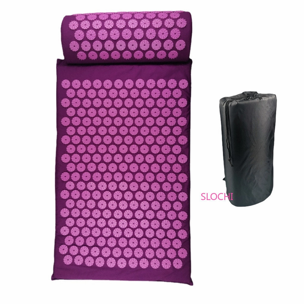 Premium Acupressure Massage Mat – Stress Relief & Back Pain Relief – Yoga Mat with Spikes, Pillow & Portable Design for Relaxation and Acupuncture Therapy