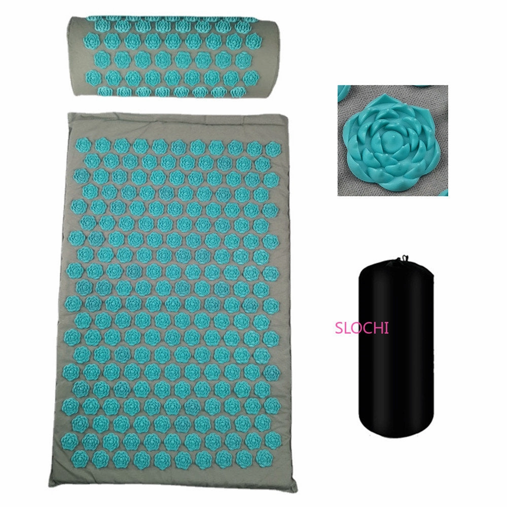 Premium Acupressure Massage Mat – Stress Relief & Back Pain Relief – Yoga Mat with Spikes, Pillow & Portable Design for Relaxation and Acupuncture Therapy