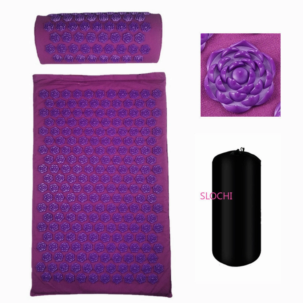 Premium Acupressure Massage Mat – Stress Relief & Back Pain Relief – Yoga Mat with Spikes, Pillow & Portable Design for Relaxation and Acupuncture Therapy