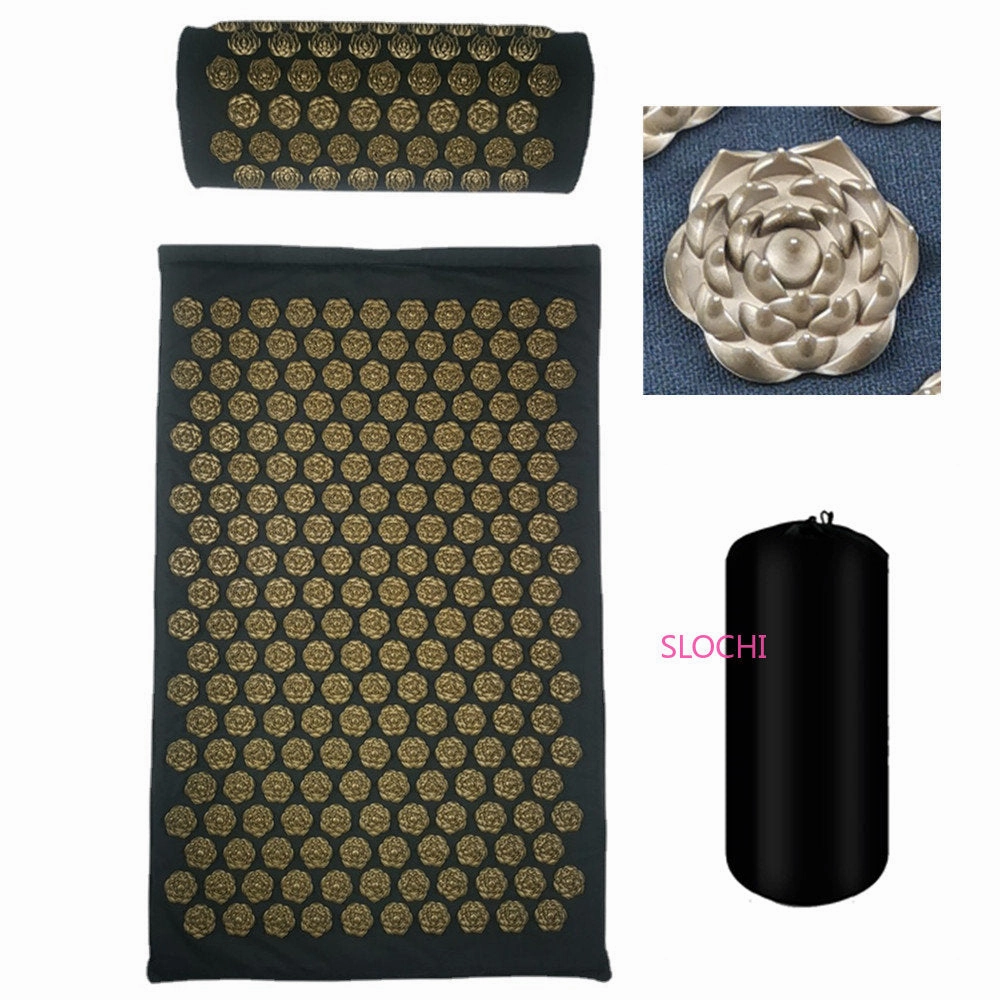 Premium Acupressure Massage Mat – Stress Relief & Back Pain Relief – Yoga Mat with Spikes, Pillow & Portable Design for Relaxation and Acupuncture Therapy