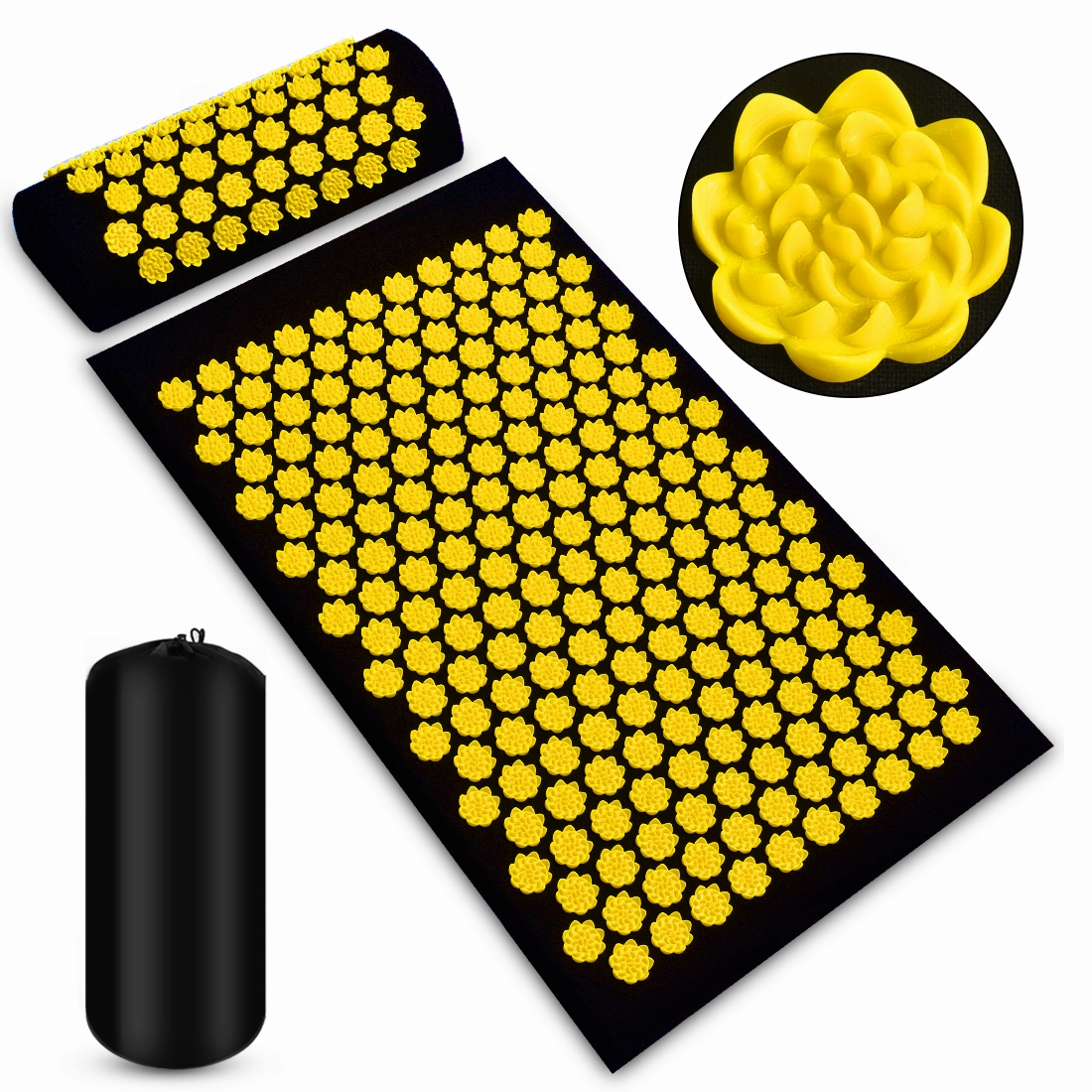 Premium Acupressure Massage Mat – Stress Relief & Back Pain Relief – Yoga Mat with Spikes, Pillow & Portable Design for Relaxation and Acupuncture Therapy