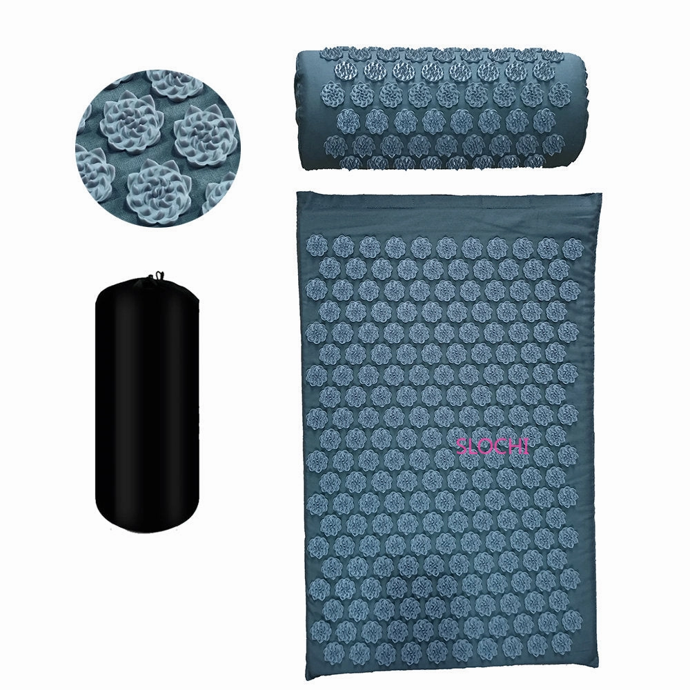 Premium Acupressure Massage Mat – Stress Relief & Back Pain Relief – Yoga Mat with Spikes, Pillow & Portable Design for Relaxation and Acupuncture Therapy