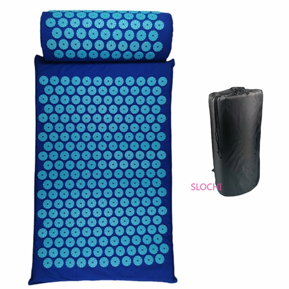 Premium Acupressure Massage Mat – Stress Relief & Back Pain Relief – Yoga Mat with Spikes, Pillow & Portable Design for Relaxation and Acupuncture Therapy