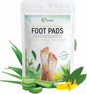 Prescia Premium Deep Cleansing Foot Pads – Natural Bamboo & Aromatic Herbs, 30 Pack – Effective Body Cleansing, Improve Circulation, Swelling Removal, Self Care, Foot Care