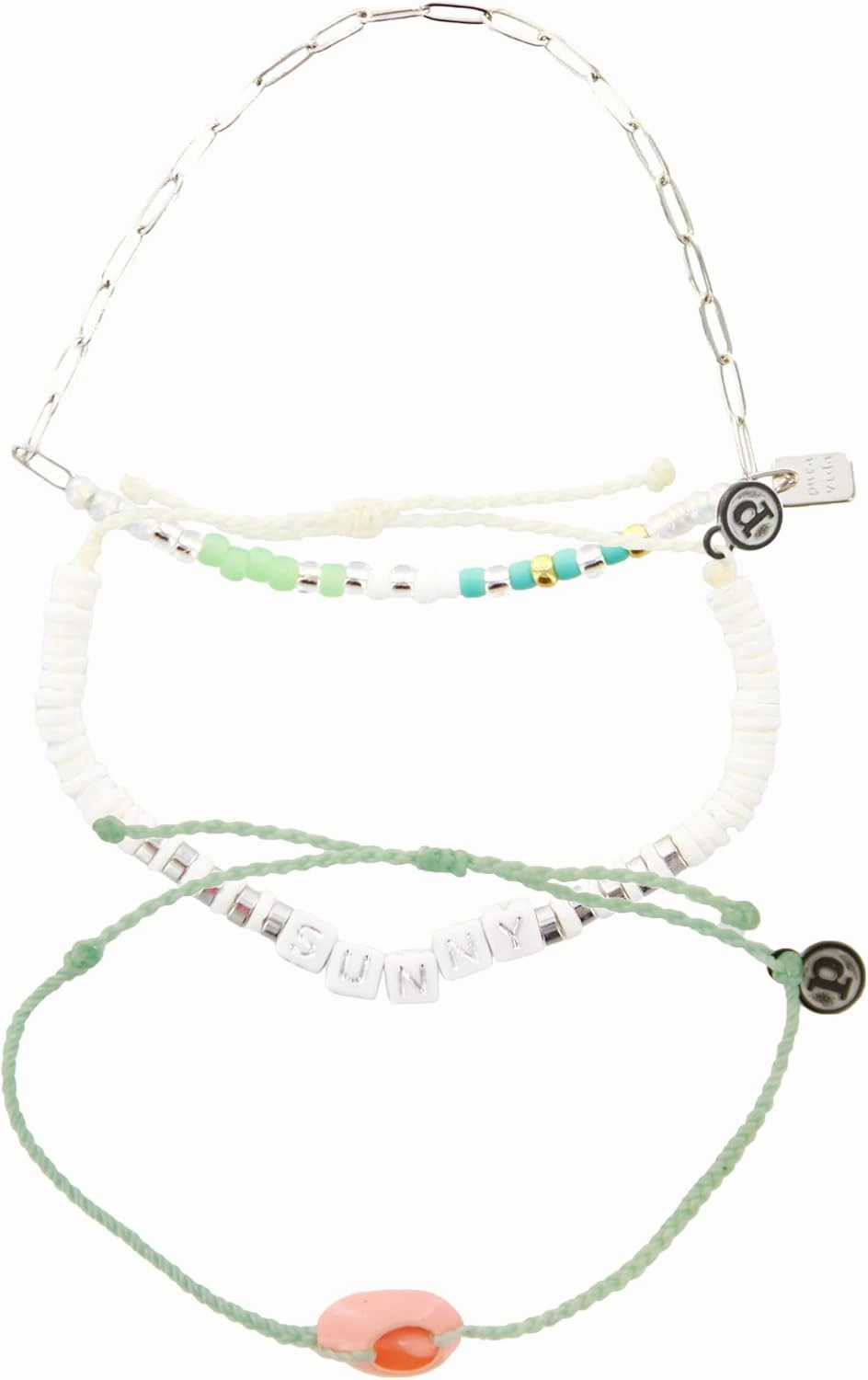 Pura Vida Bracelets Pack Sunny Seabright Days Bracelet Stack - Set of 3 Stackable Bracelets for Women, Summer Accessories & Cute Bracelets - 1 Chain Bracelet & 2 String Bracelets