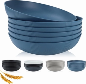 PYRMONT 10inches Large Pasta Bowls Set of 6-65oz Wheat Straw Bowls,Bowl Plates,Large Plastic Bowls Reusable for Pasta,Salad,Soup,Unbreakable & Lightweight Bowls for Kitchen,Dishwasher Safe,BPA-Free