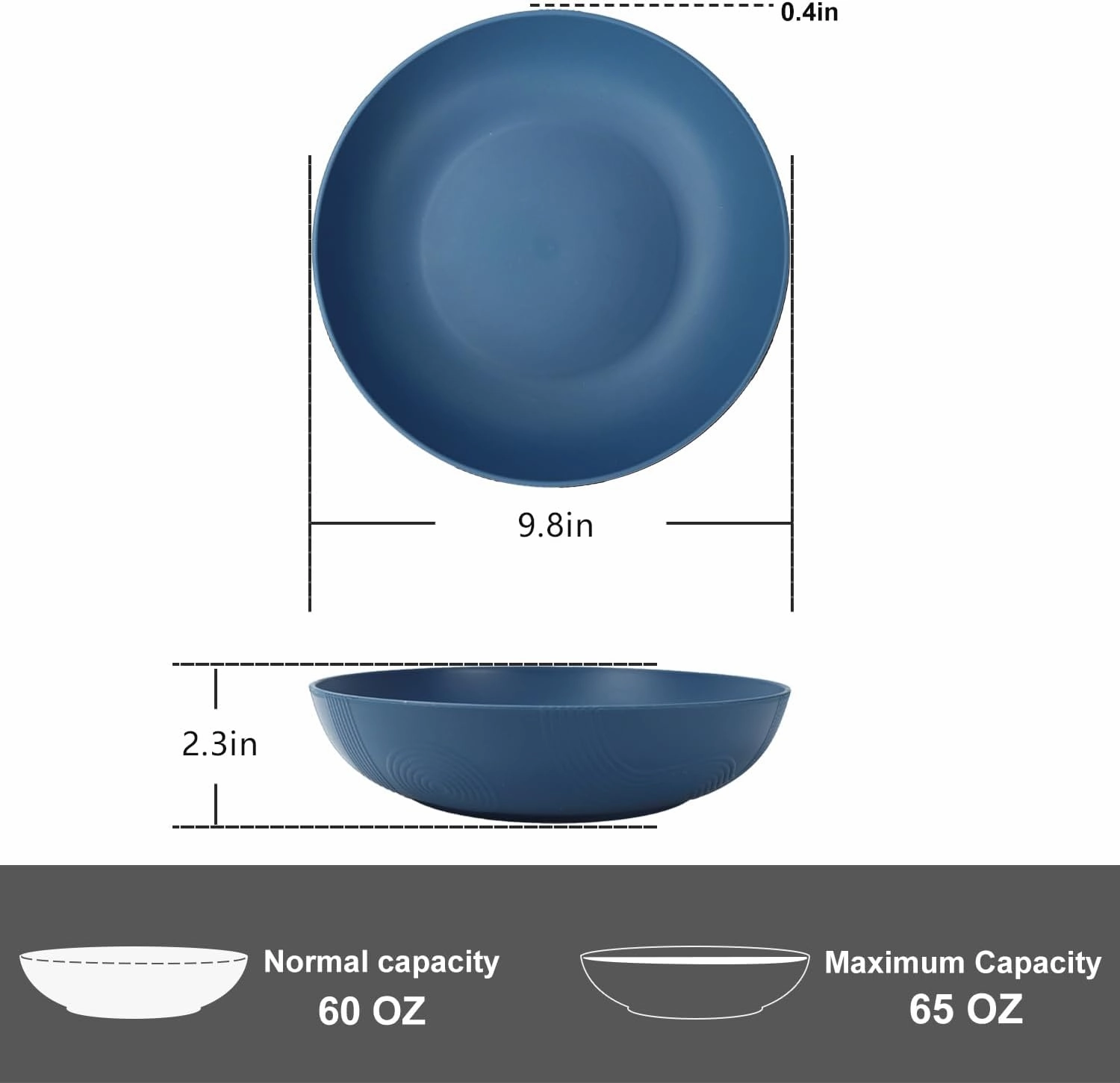 PYRMONT 10inches Large Pasta Bowls Set of 6-65oz Wheat Straw Bowls,Bowl Plates,Large Plastic Bowls Reusable for Pasta,Salad,Soup,Unbreakable & Lightweight Bowls for Kitchen,Dishwasher Safe,BPA-Free