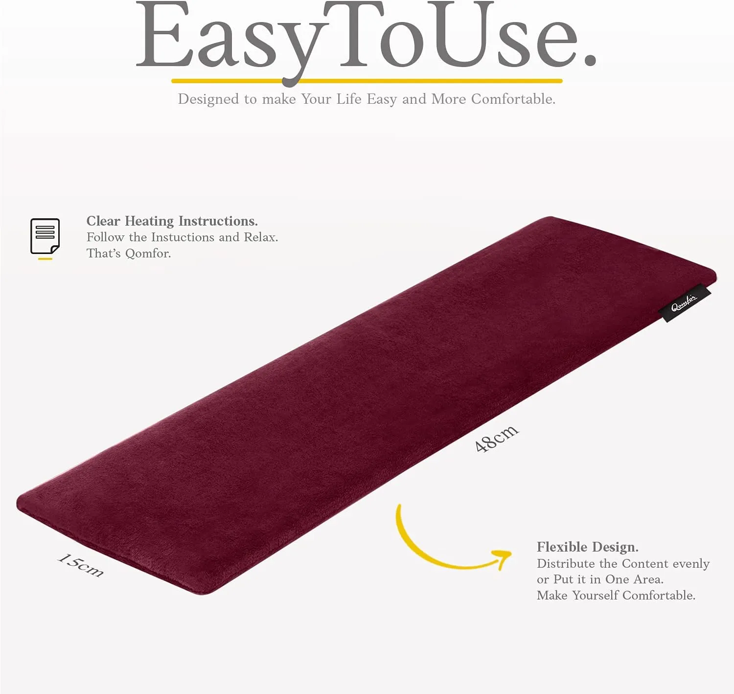 Qomfor Microwave Heating Pad - Large Microwavable Wheat Bag Heat Pack for Neck and Shoulders, Pain Relief, Back Pain, Arthritis, Period Cramps - Reusable Lavender Heating Pad (Bordeaux)