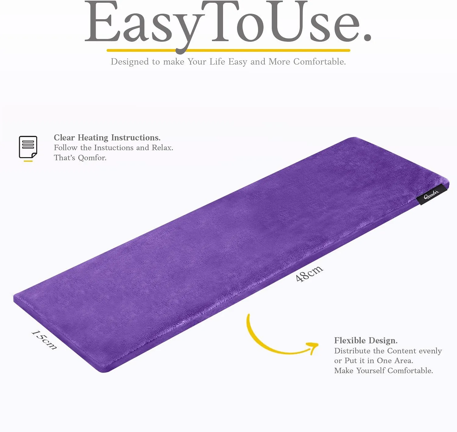 Qomfor Microwave Heating Pad - Large Microwavable Wheat Bag Heat Pack for Neck and Shoulders, Pain Relief, Back Pain, Arthritis, Period Cramps - Reusable Lavender Heating Pad (Purple)