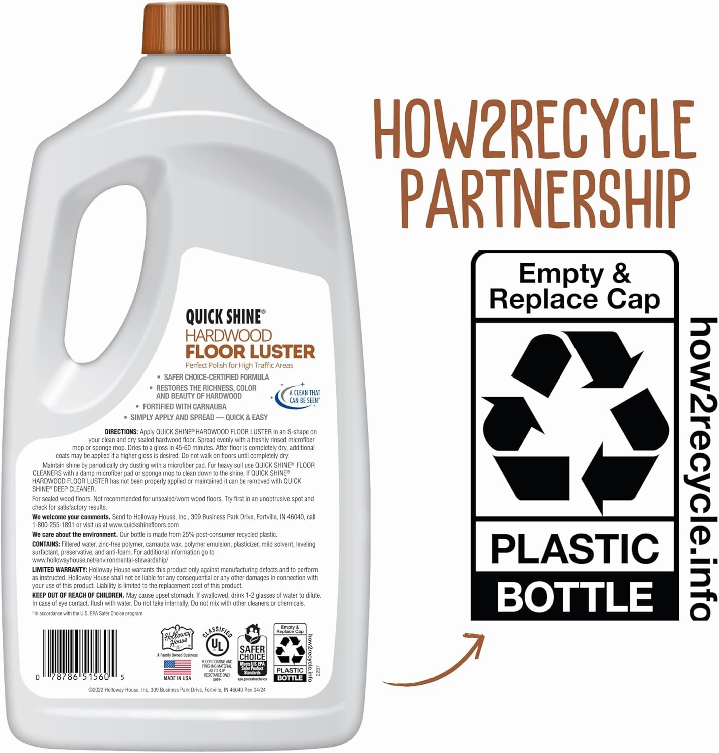Quick Shine Hardwood Floor Luster 64oz | Plant-Based Cleaner & Polish w Carnauba | Simply Squirt & Spread | Don't Refinish It, Quick Shine It | Safer Choice Cleaner | Restore-Protect-Refresh