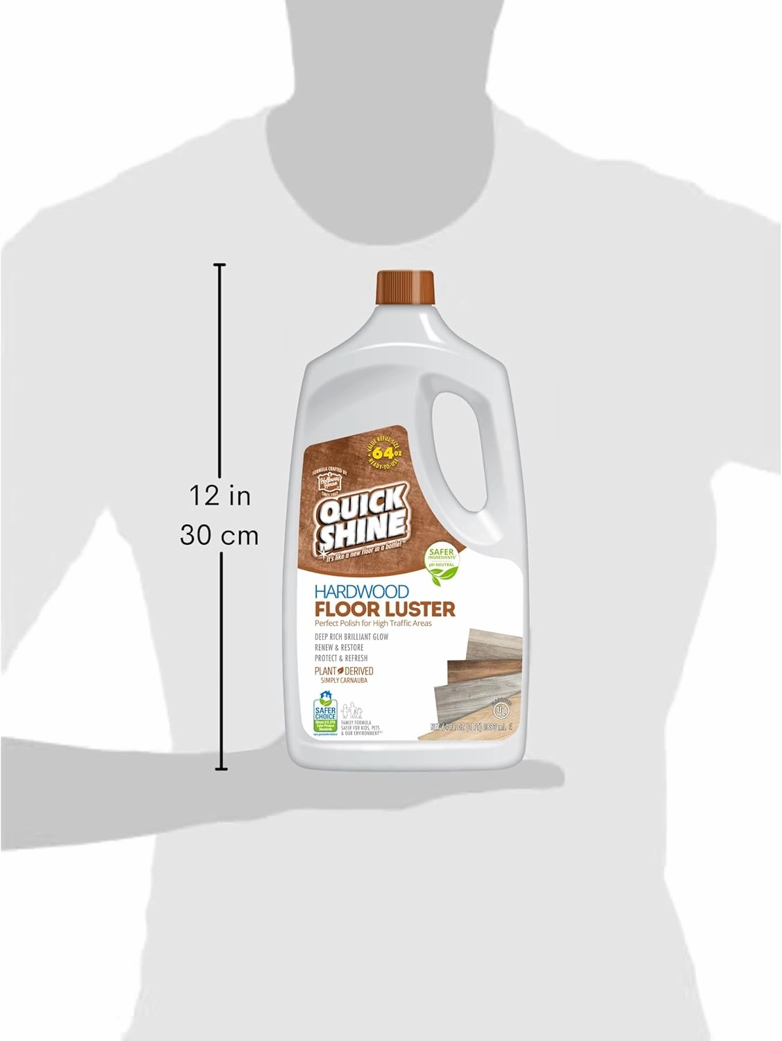 Quick Shine Hardwood Floor Luster 64oz | Plant-Based Cleaner & Polish w Carnauba | Simply Squirt & Spread | Don't Refinish It, Quick Shine It | Safer Choice Cleaner | Restore-Protect-Refresh