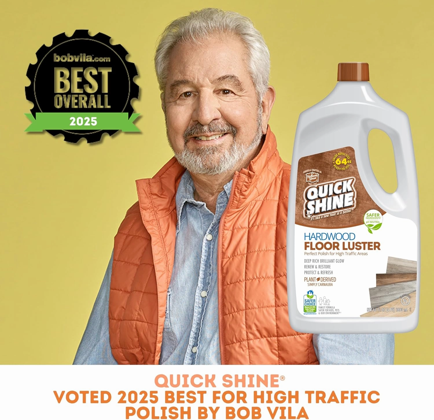Quick Shine Hardwood Floor Luster 64oz | Plant-Based Cleaner & Polish w Carnauba | Simply Squirt & Spread | Don't Refinish It, Quick Shine It | Safer Choice Cleaner | Restore-Protect-Refresh
