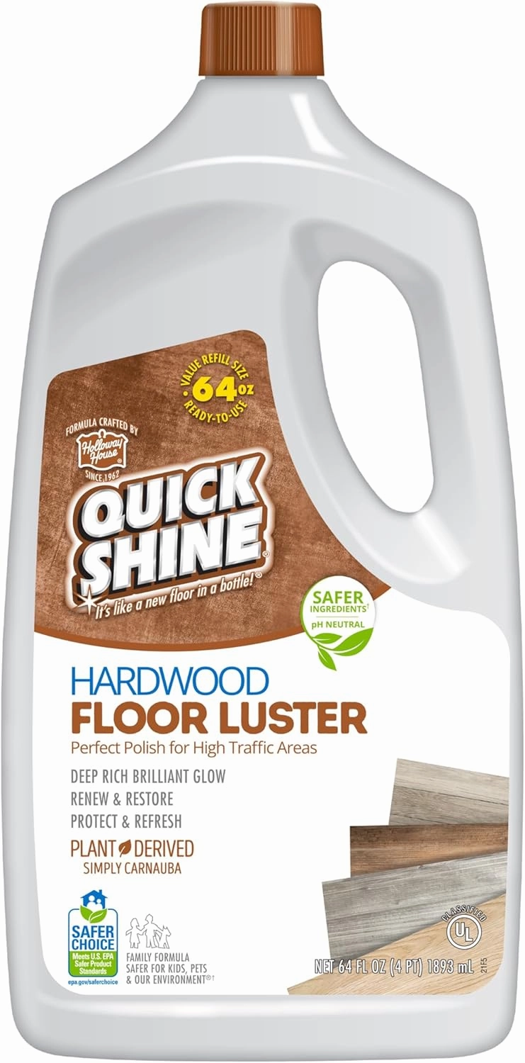 Quick Shine Hardwood Floor Luster 64oz | Plant-Based Cleaner & Polish w Carnauba | Simply Squirt & Spread | Don't Refinish It, Quick Shine It | Safer Choice Cleaner | Restore-Protect-Refresh