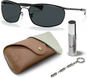 Ray-Ban RB3119M Olympian Deluxe Oval Shape Sunglasses With Eyewear Kit Bundle - Adjustable Nose Pads - Ideal Formal and Casual Wear Retro Sunglasses