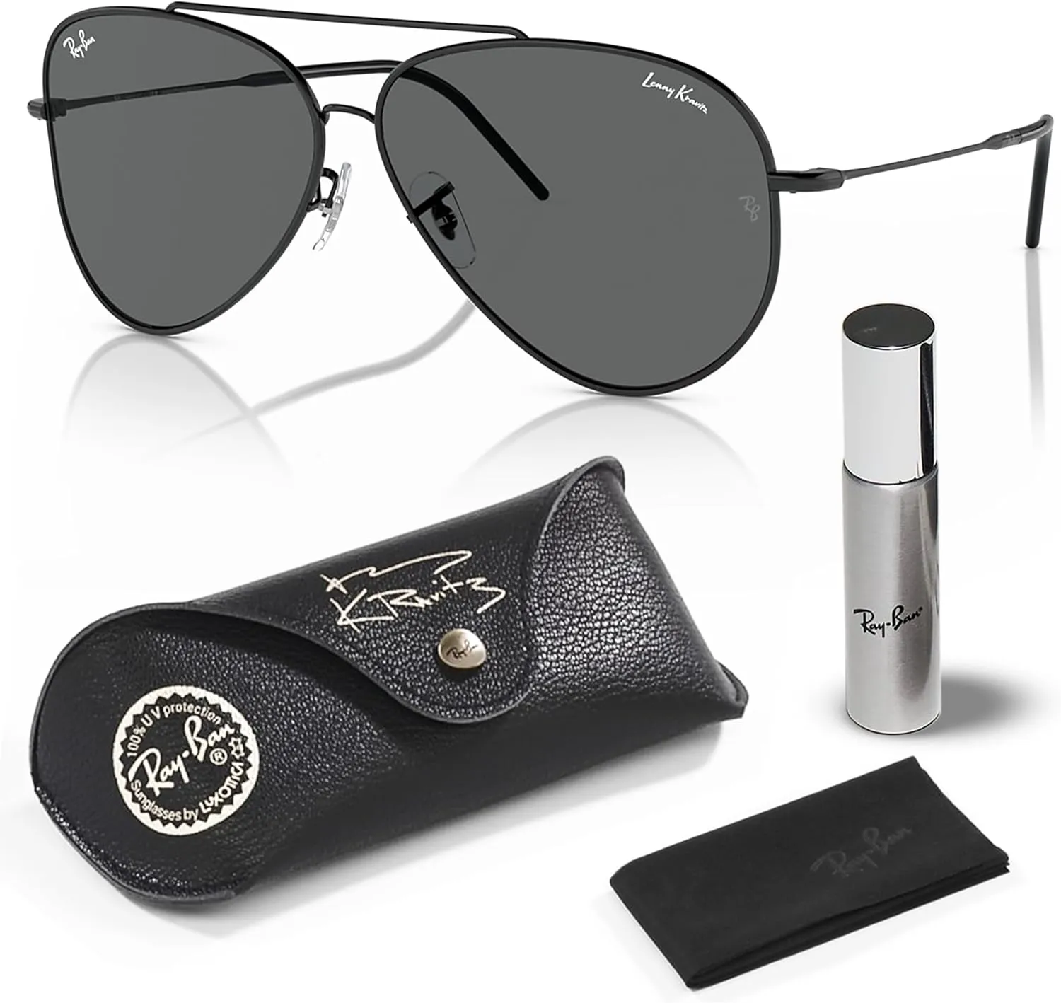 Ray-Ban RBR0101S LENNY KRAVITZ X AVIATOR REVERSE Sunglasses With Eyewear Kit Bundle - Adjustable Nose Pads