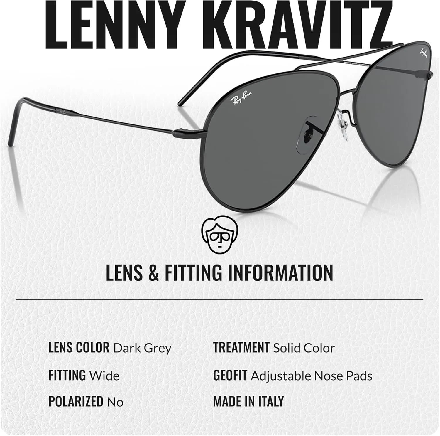 Ray-Ban RBR0101S LENNY KRAVITZ X AVIATOR REVERSE Sunglasses With Eyewear Kit Bundle - Adjustable Nose Pads