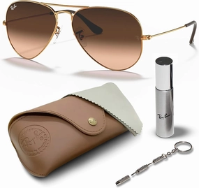 Ray-Ban RB3025 Classic Gradient Aviator Shape Sunglasses With Eyewear Kit Bundle - Adjustable Nose Pads - Retro Sunglasses