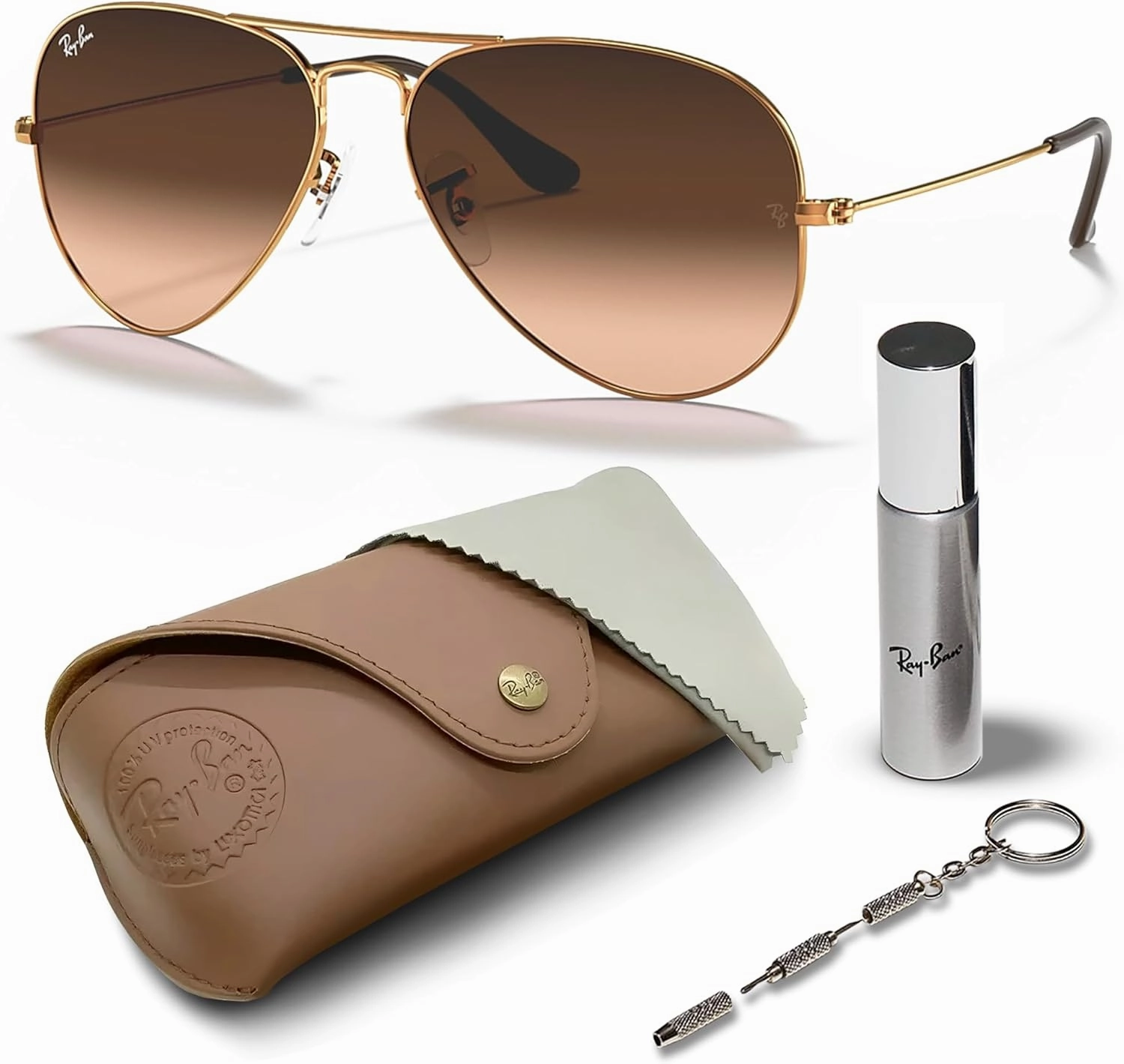 Ray-Ban RB3025 Classic Gradient Aviator Shape Sunglasses With Eyewear Kit Bundle - Adjustable Nose Pads - Retro Sunglasses