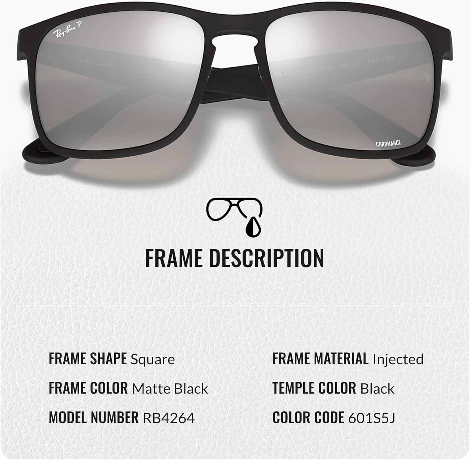 Ray-Ban RB4264 CHROMANCE Square Shape Sunglasses With Eyewear Kit Bundle - Adjustable Nose Pads - Square Sunglasses