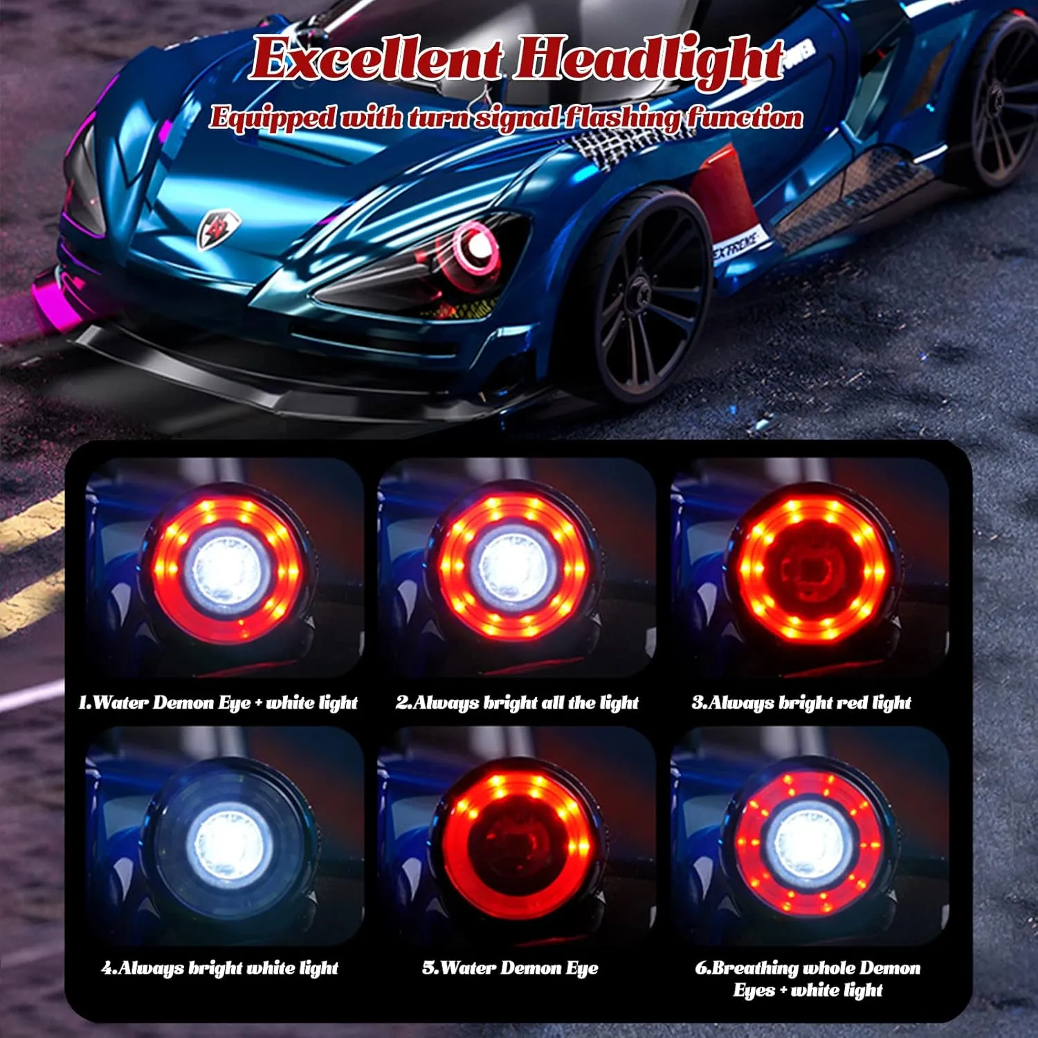 RC Drift Car, 1/16 Drifting RC Cars High Speed Fast 4WD Remote Control Car Rechargeable Racing Cars 2.4Ghz with Two Batteries LED Lights Racing for Kids and Adults