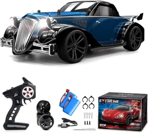 RC Drift Car, 1:16 RC Drifting Car Remote Control Car Rechargeable High Speed RC Cars Toys 4WD 2.4GHz Full Scale Blue RC Racing Cars with LED Lights Two Batteries for Boys and Adults