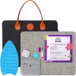 Rdutuok 17“x13.5” Wool Pressing Mat for Quilting with Carrying Case and Silicone Iron Rest pad,100% New Zealand Wool Felted Ironing Pad or Quilting Wooly Felted Iron Board for Retains Heat