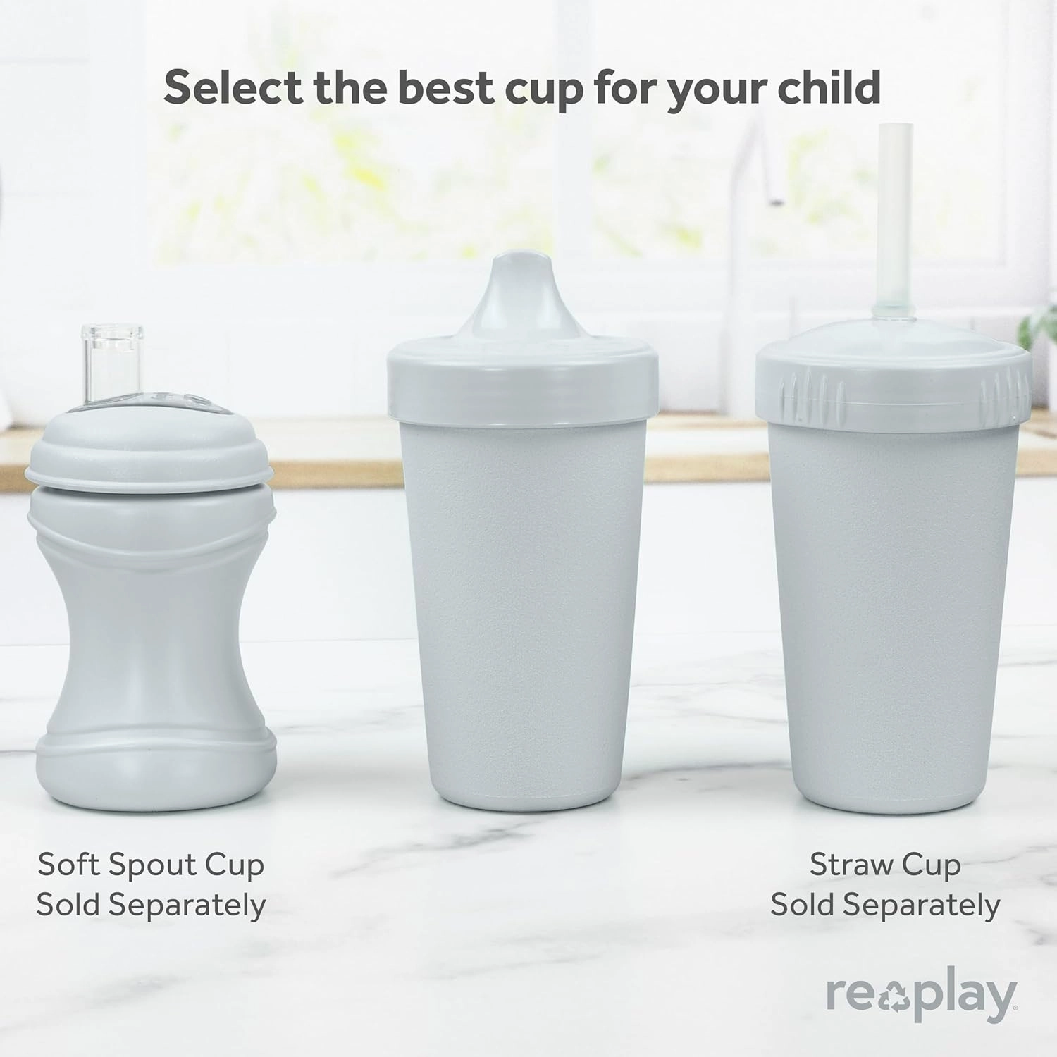 Re-Play Sippy Cups for Toddlers - 10 Oz. Reusable Spill Proof Cups for Kids, Dishwasher/Microwave Safe - Made in USA - Set of 4-3.13" x 6.25" - Cool Blues