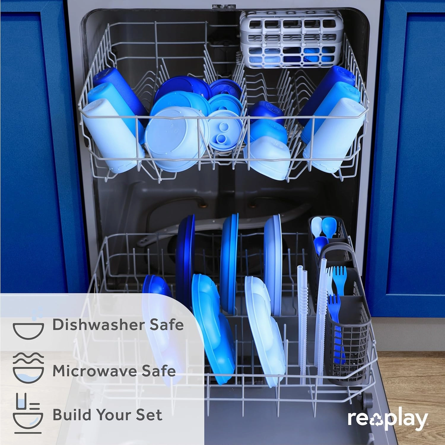 Re-Play Sippy Cups for Toddlers - 10 Oz. Reusable Spill Proof Cups for Kids, Dishwasher/Microwave Safe - Made in USA - Set of 4-3.13" x 6.25" - Cool Blues