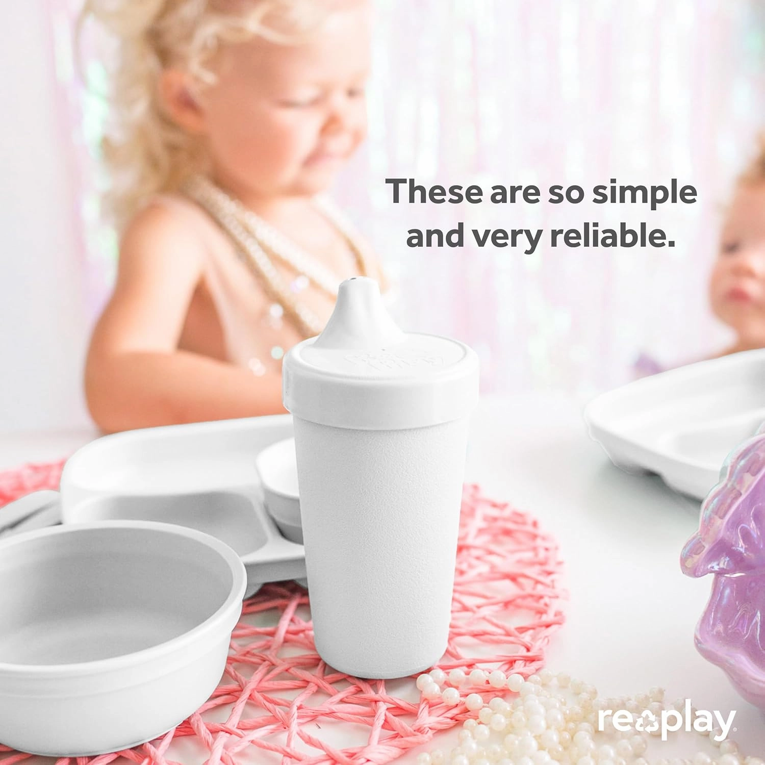 Re-Play Sippy Cups for Toddlers - 10 Oz. Reusable Spill Proof Cups for Kids, Dishwasher/Microwave Safe - Made in USA - Set of 4-3.13" x 6.25" - Cool Blues