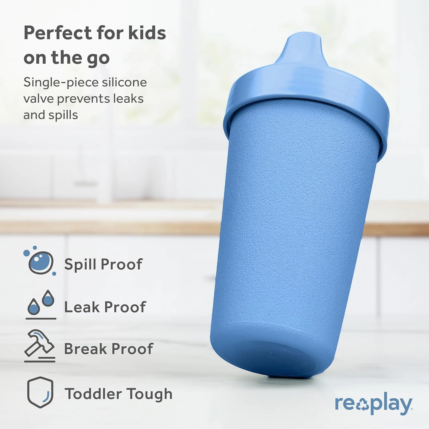 Re-Play Sippy Cups for Toddlers - 10 Oz. Reusable Spill Proof Cups for Kids, Dishwasher/Microwave Safe - Made in USA - Set of 4-3.13" x 6.25" - Cool Blues