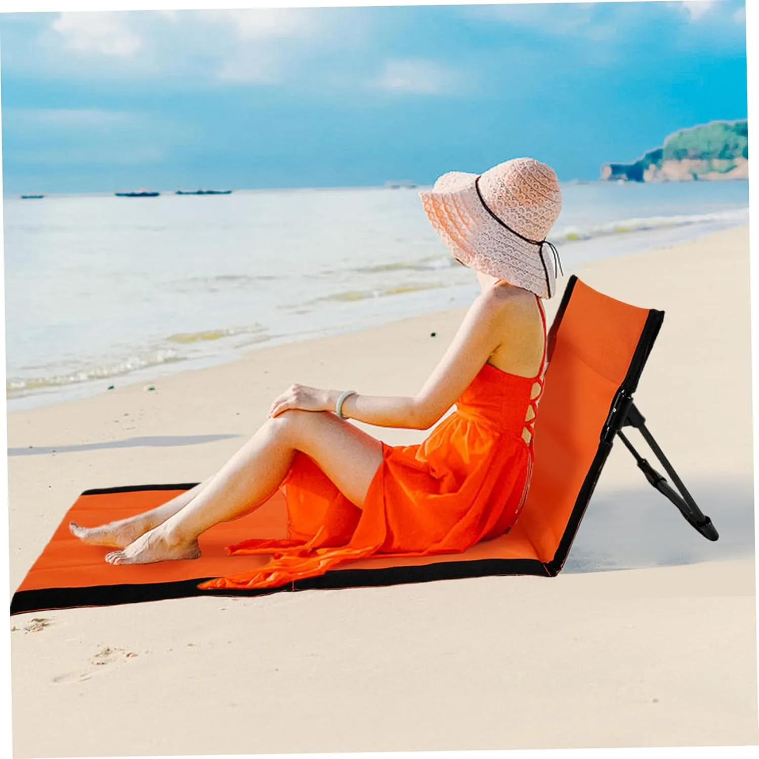 Reclining Beach Mat, 15x43.3x15.8'' Oxford Cloth Waterproof Foldable Beach Lounge Chair Lightweight & Portable Lounger for Adults Holidays Camping Park.