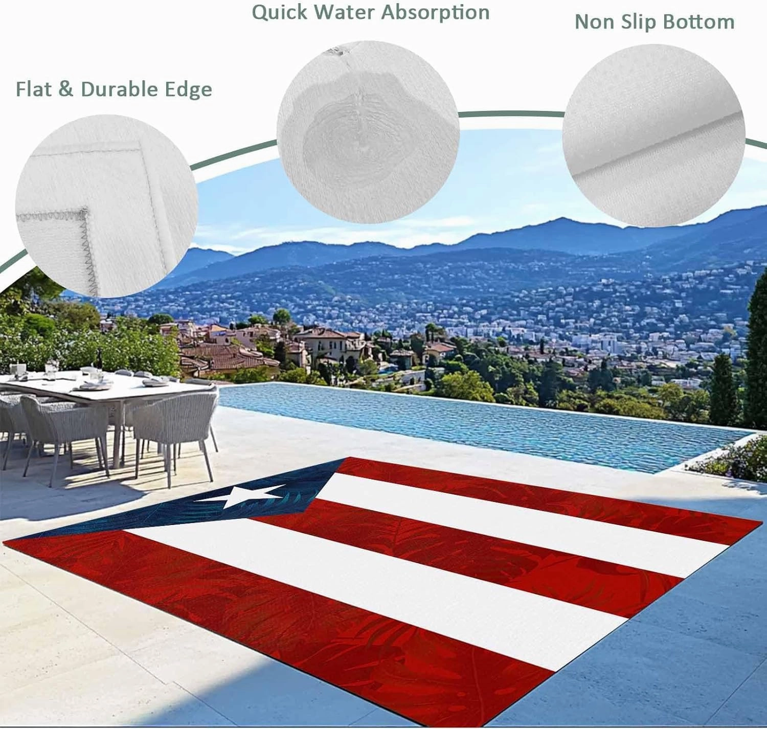 Red Blue Outdoor Rug 4x6ft Large Patio Rug, Washable RV Camping Outside Area Runner Rug Mat, National Star Stripe Flag Indoor Outdoor Carpet for Picnic Backyard Deck Porch Balcony Beach