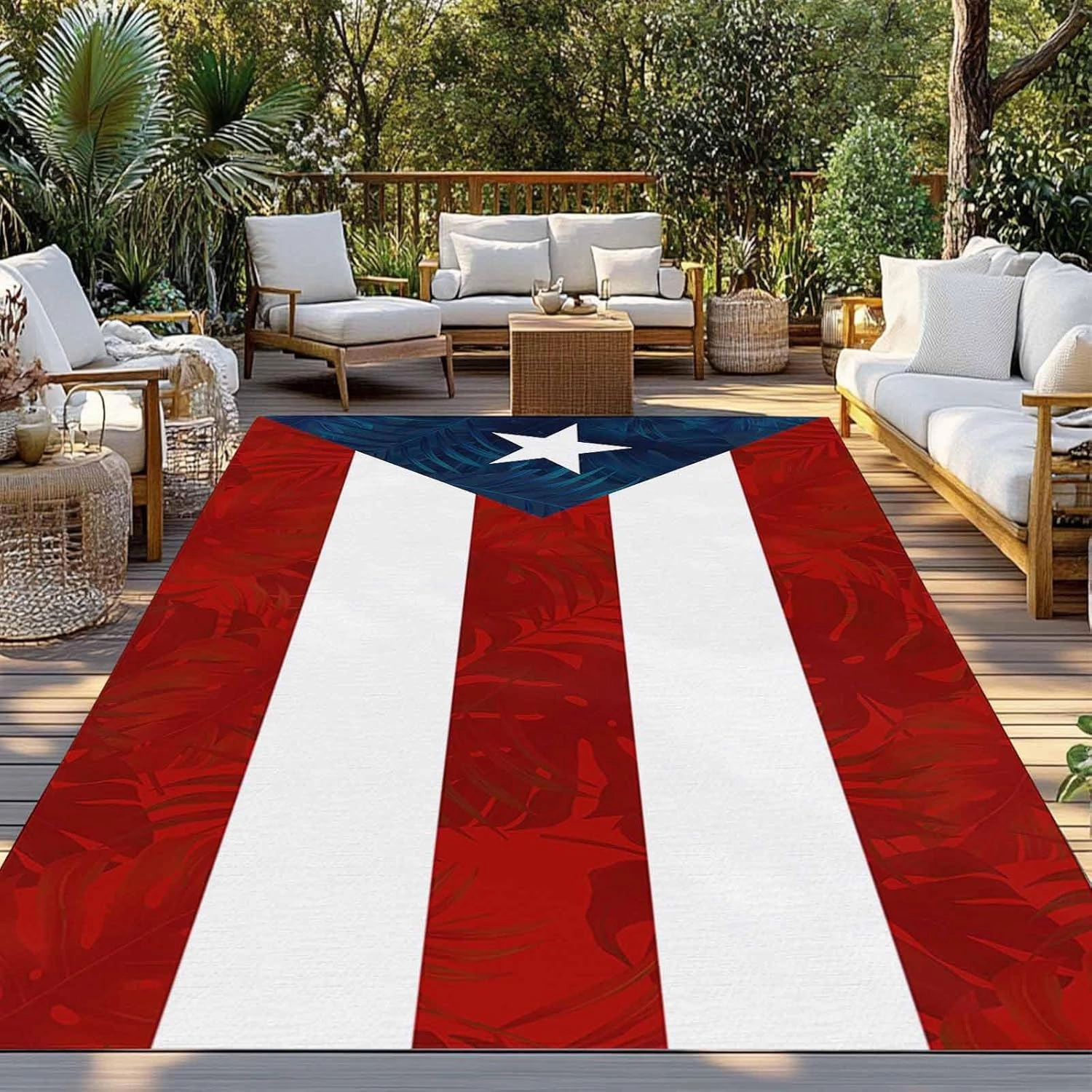 Red Blue Outdoor Rug 4x6ft Large Patio Rug, Washable RV Camping Outside Area Runner Rug Mat, National Star Stripe Flag Indoor Outdoor Carpet for Picnic Backyard Deck Porch Balcony Beach