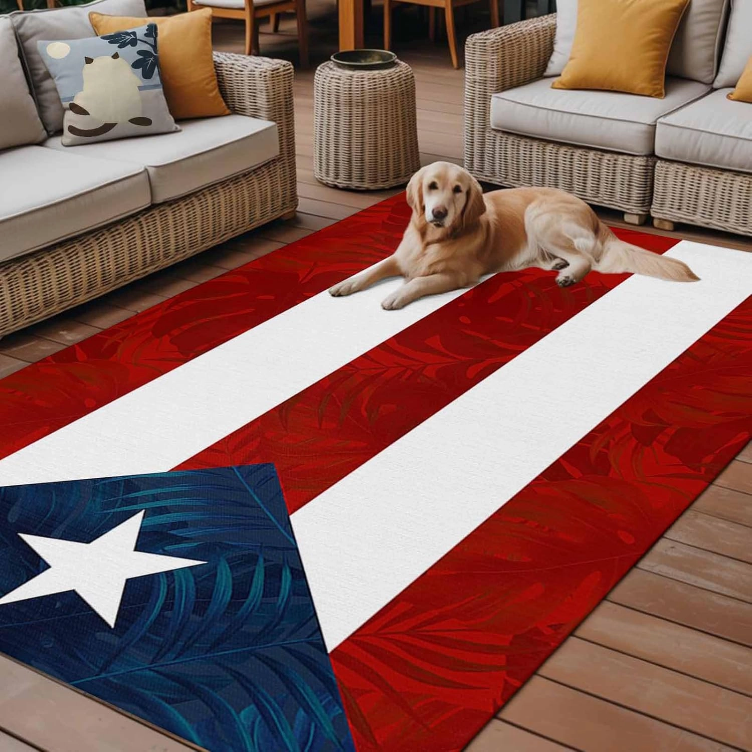 Red Blue Outdoor Rug 4x6ft Large Patio Rug, Washable RV Camping Outside Area Runner Rug Mat, National Star Stripe Flag Indoor Outdoor Carpet for Picnic Backyard Deck Porch Balcony Beach