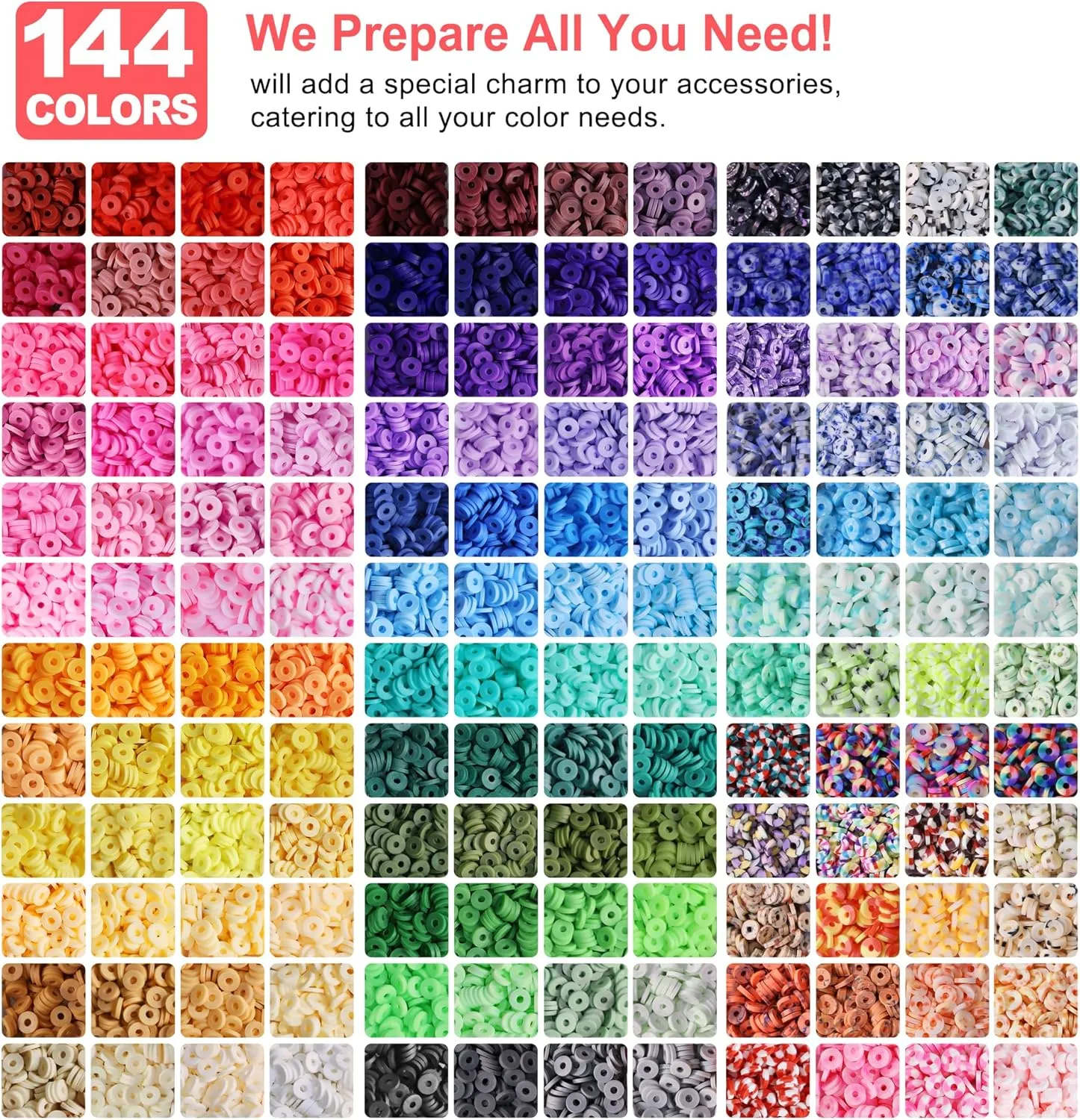 Redtwo 23000 Pcs Clay Beads Bracelet Making Kit 144 Colors 7 Boxes Flat Polymer Heishi Beads Set for Friendship Jewelry Making with Pendant Charms Crafts Gifts for Girls Ages 6-12 Kids Adults